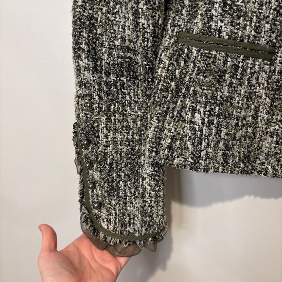 Allen Schwartz Women's Jacket Tweed Blazer Green Lined Collared Size 6 Suit Work - Picture 5 of 10